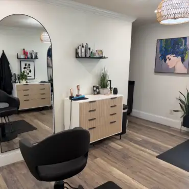 Image of hair stylist station at Lusso Hair Studio & Spa located in Winston-Salem, NC.