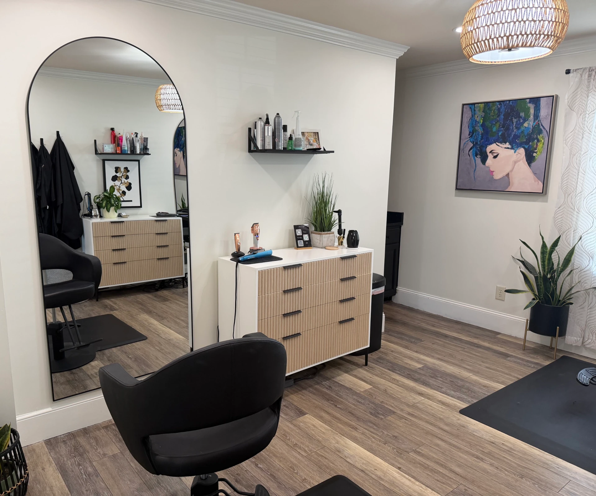 Image of hair stylist station at Lusso Hair Studio & Spa located in Winston-Salem, NC.